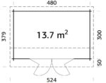 7 m2 s posuvnými dveřmi s dvojitým sklem 500 x 320 cm tl. 44 mm