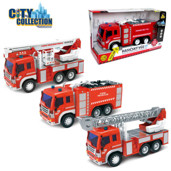 Auto City Collection hasičský vůz požární na setrvačník 3 druhy Světlo Zvuk plast Auto City Collection hasičský vůz požární na setrvačník 3 druhy Světlo Zvuk plast