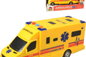 Auto Krankenwagen gelb auf Schwungrad 19cm Krankenwagen auf Batterie Light Sound CZ Auto Krankenwagen gelb auf Schwungrad 19cm Krankenwagen auf Batterie Light Sound CZ