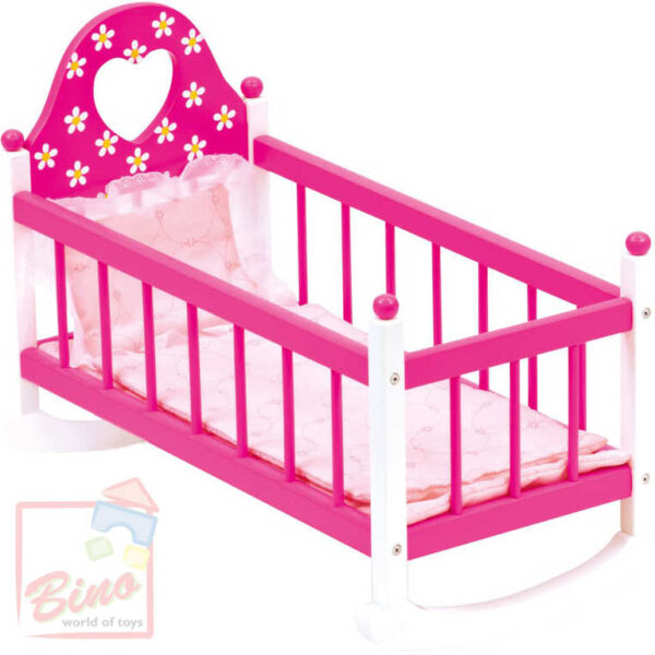 BINO WOOD Wiege mit Decken für Babypuppe rosa BINO WOOD Wiege mit Decken für Babypuppe rosa