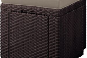CUBE Hocker - braun + grau-braunes Kissen .