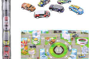 Verkehrsteppich Spielset Metallautos 6tlg. mit Matte im Schlauch Verkehrsteppich Spielset Metallautos 6tlg. mit Matte im Schlauch