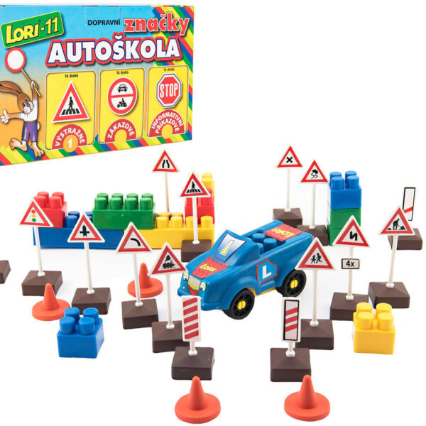 LORI 011 Autoschul-Set Auto + Verkehrszeichen 16tlg. mit Kegeln 2tlg. 3 Typen 11 LORI 011 Autoschul-Set Auto + Verkehrszeichen 16tlg. mit Kegeln 2tlg. 3 Typen 11