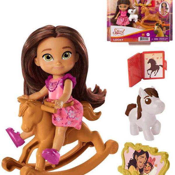MATTEL SPIRIT Kleine Lucky-Gelenkpuppe 14cm Set mit Pferd und Zubehör MATTEL SPIRIT Kleine Lucky-Gelenkpuppe 14cm Set mit Pferd und Zubehör