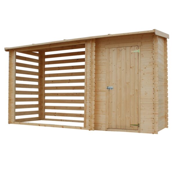 Holzunterstand mit Lager 118 x 214 cm + 118 x 93 cm Holzunterstand mit Lager 118 x 214 cm + 118 x 93 cm