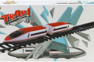 Zug Schnellzug aus Kunststoff auf Batterie 2 Autos im Set mit Zubehör in Box rund t Zug Schnellzug aus Kunststoff auf Batterie 2 Autos im Set mit Zubehör in Box rund t