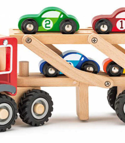 WOODY WOODY Set Traktor fröhlich + 4 Rennwagen WOODY WOODY Set Traktor fröhlich + 4 Rennwagen